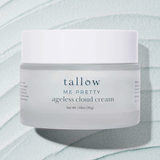 Tallow Me Pretty ageless cloud cream jar on a light blue background