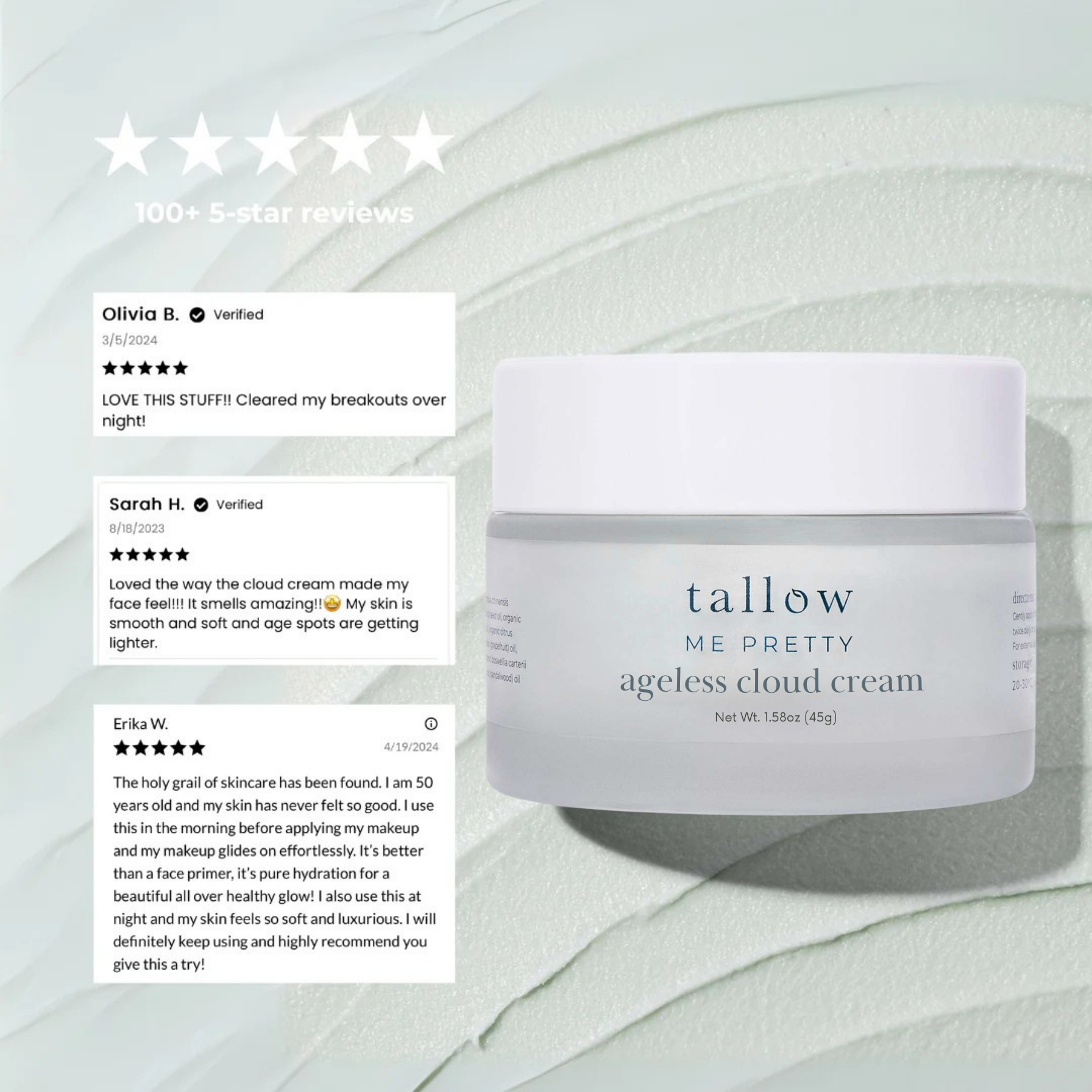 reviews of anti-aging ageless tallow cloud cream with 5 star review