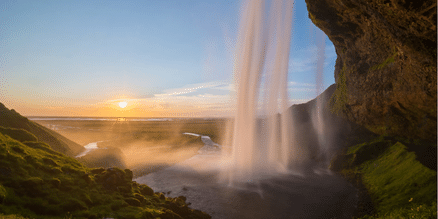 waterfall with cliffs and sky 