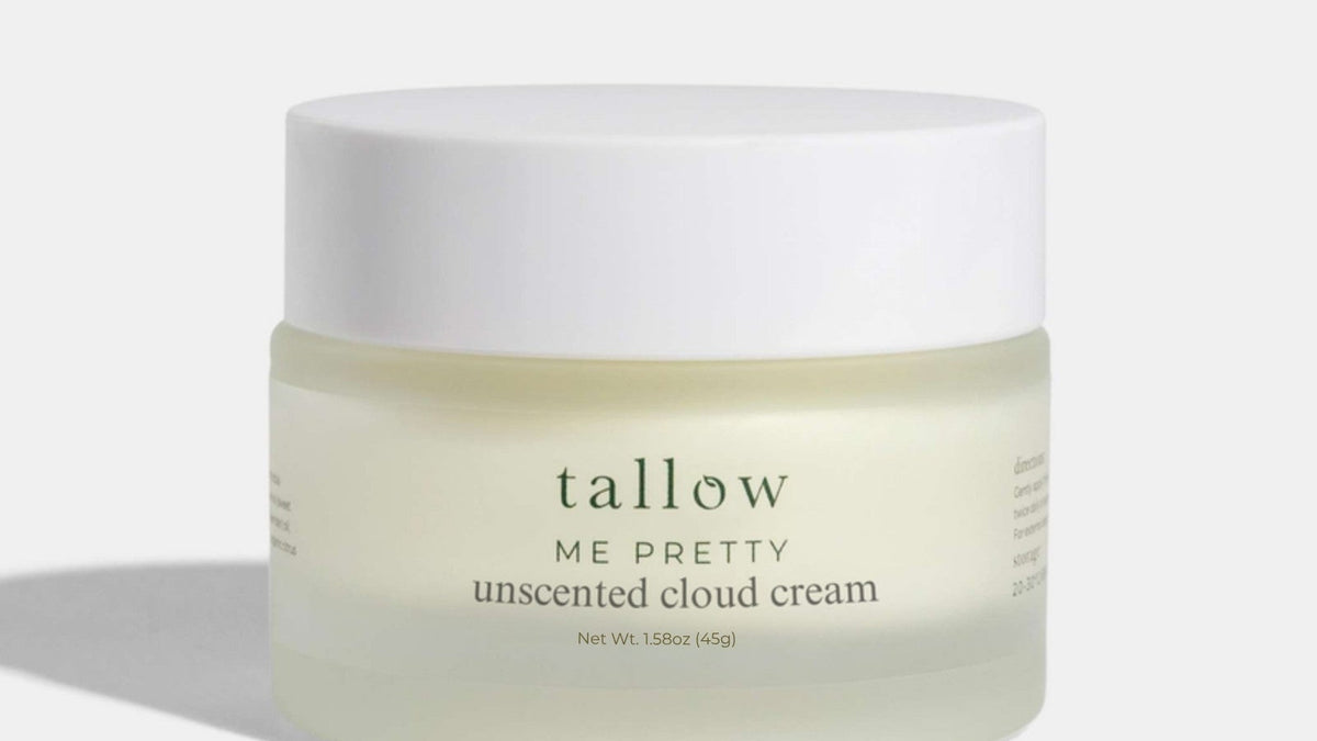 Tallow vs squalane for aging skin: jar of Unscented Cloud Cream on a white background