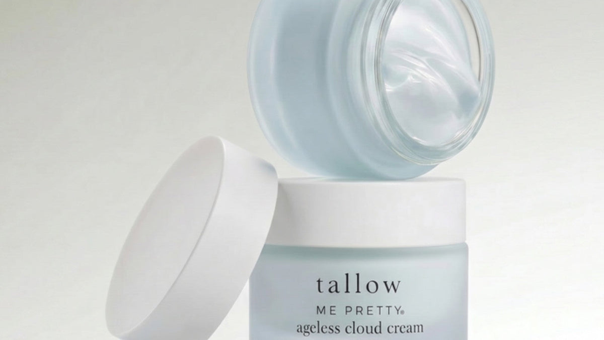 Small batch tallow vs mass market skincare: open jar of Ageless Cloud Cream stacked on its lid
