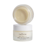 Skincare ingredient transparency: open jar of Tallow and Honey Balm stacked on a closed jar