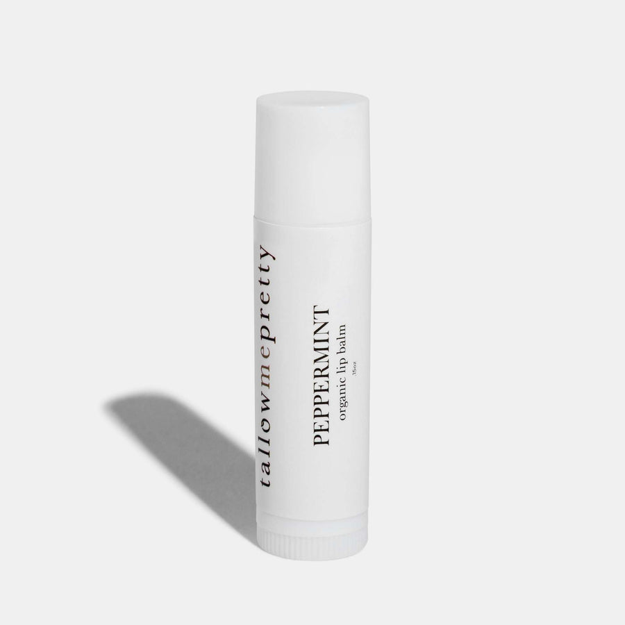 Peppermint Lip Balm tallow lip balm for dry chapped lips and lip barrier support to soften the look of dryness lines