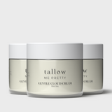 Three jars of Tallow Me Pretty Gentle Cloud Cream in a harmonious display, representing the special three-pack offer—perfect for ensuring consistent, gentle skincare for the whole family.