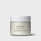 Luxurious Tallow Me Pretty Lavender Cloud Cream jar, featuring organic ingredients and the relaxing scent of lavender and vanilla, designed to calm, clarify, and hydrate the skin for a rejuvenated complexion.
