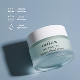 Tallow Me Pretty Ageless Cloud Cream jar with anti-aging benefit highlights for mature skin