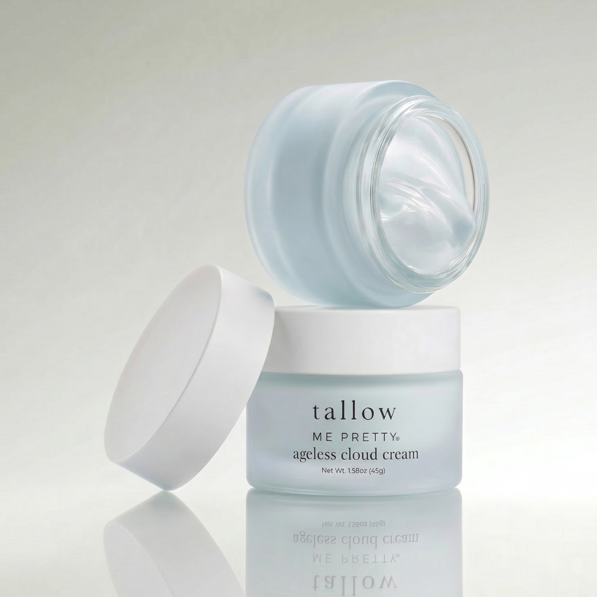 Stacked Ageless Cloud Cream jars showing the whipped white tallow moisturizer texture