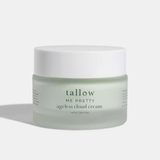 Jar of tallow Me Pretty ageless cloud cream on a white background, anti- aging tallow moisturizer