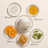 Tallow and honey balm ingredients: grass-fed tallow, raw honey, beeswax, orange, tea tree oil