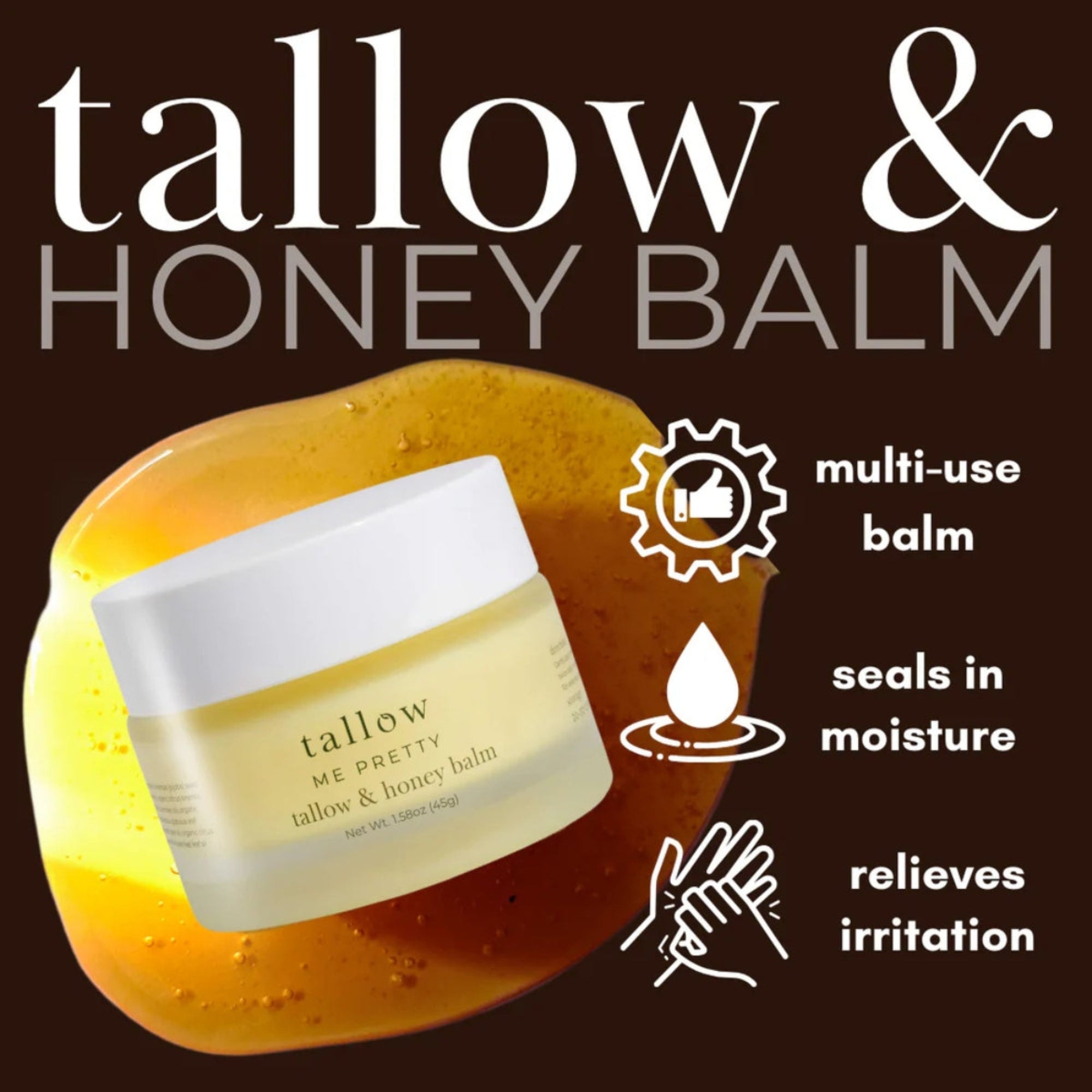 Grass-fed tallow and raw honey balm for dry skin, eczema and irritation relief – lifestyle skincare product.