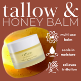 tallow and honey balm, best eczema cream, multi-use balm, seals in moisture and relieves irritation.
